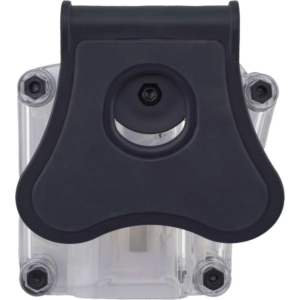 primary-36296 Bulldog Max Multi-Fit Polymer Holster, clear front view with black paddle and mounting screws