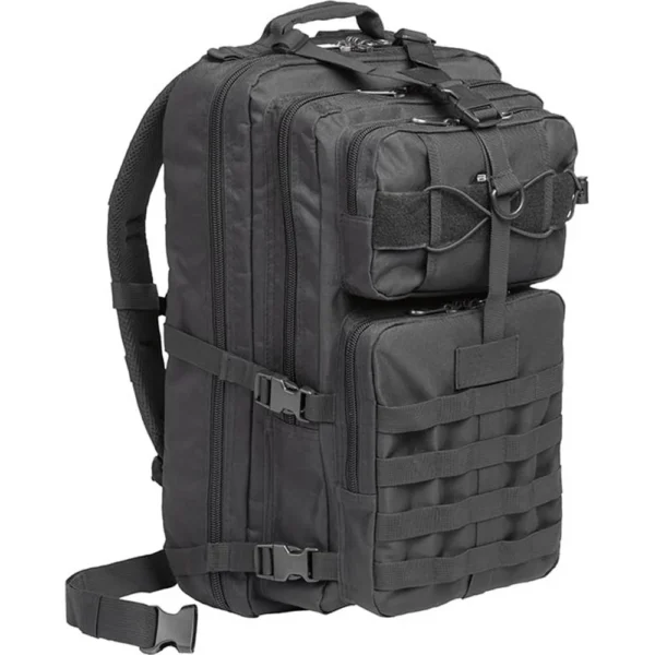 Bulldog Medium 2-Day Ranger/Computer Backpack black, front view with pockets and MOLLE webbing