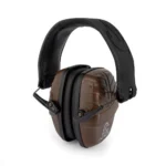 Radians Inc. Ducks Unlimited Low Profile Passive Ear Muffs, brown front view with black padded headband
