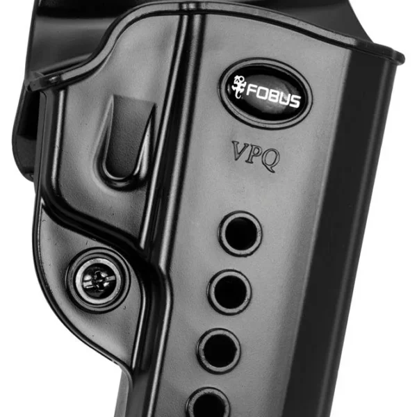 FOBUS Evolution Belt Holster, black molded right-side holster with belt attachment and rivets