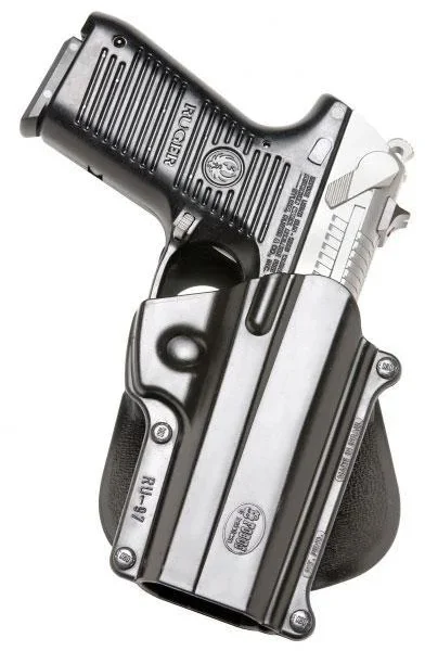 Fobus Standard Paddle Holster for Ruger P90 and P94, black right-side holster holding a pistol