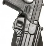 Fobus Compact Roto-Holster Paddle Springfield XDM, black paddle holster holding a pistol