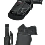 Fobus Ruger LCP Evolution Belt Holster, black, shown from front, side and rear with pistol