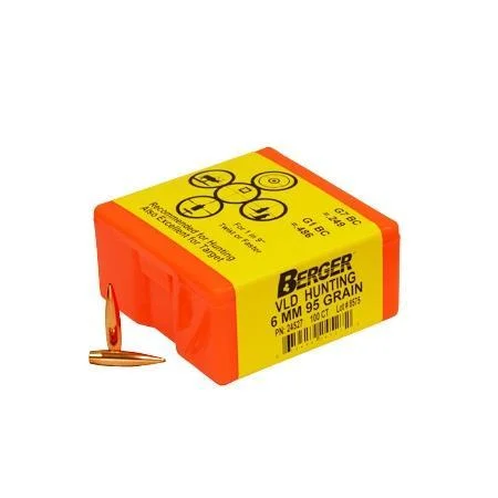 Berger Match Grade Hunting Bullets, yellow and orange box with one copper bullet