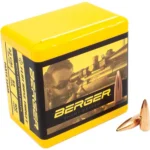 Berger Match Grade Target Bullets, yellow and black retail box with two copper bullets