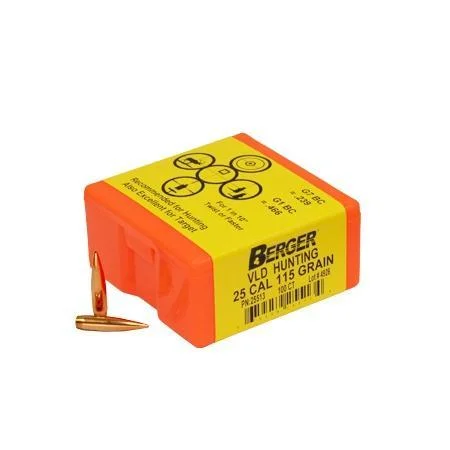 Berger Match Grade Hunting Bullets orange and yellow box with one copper bullet
