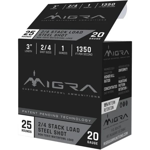 Migra Ammunitions LLC Migra Waterfowl Steel Shot Shotshell 20 ga 3" 1 oz 1350 fps #2 #4 25/ct