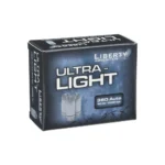 Ultra-Light Ammunition .380 ACP box, front and left side view in black and blue