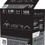 Migra Waterfowl Steel Shot Shotshell box in black, front three-quarter view with open top