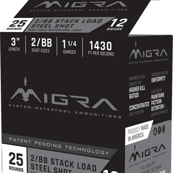 Migra Ammunitions LLC Migra Waterfowl Steel Shot Shotshell 12 ga 3" 1-1/4 oz 1430 fps #2-BB 25/ct