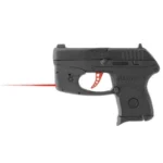 Laserlyte UTA-UYL Laser Sight Trainer, black, side view mounted on a pistol with red laser