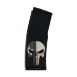 Black Rain Ordnance Texas Punisher Rifle Magazine, black curved magazine with white skull graphic