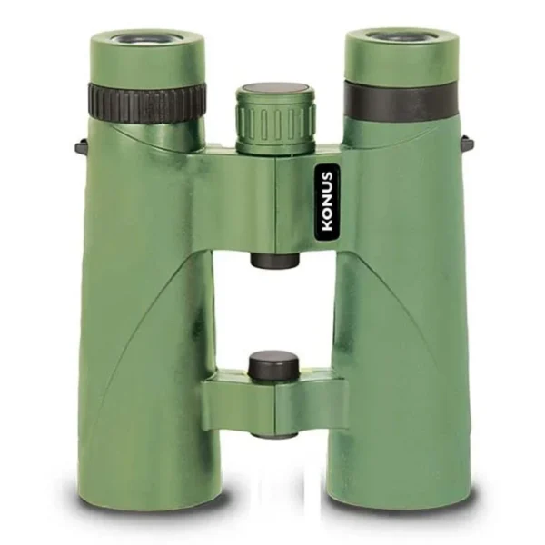 Konus Orient Binoculars green binoculars with black focus wheel, front view