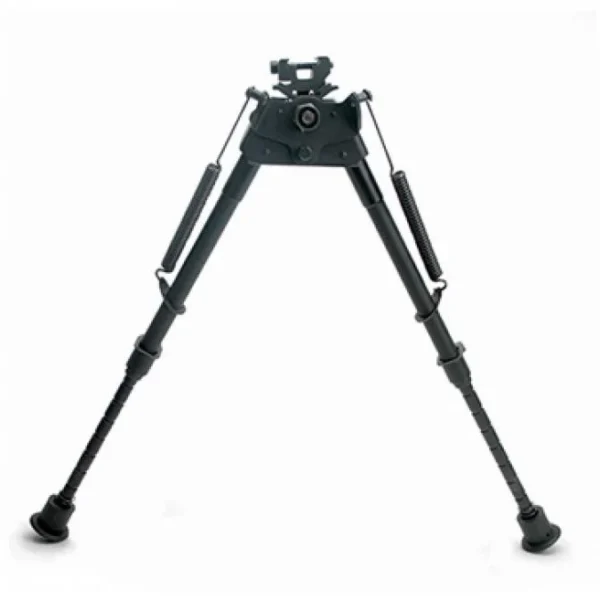 Konus Bipod for Hunting & Shooting, black front view with legs extended and rubber feet