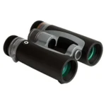Konus Prince 10x42mm Binocular Black, angled front view with green-tinted lenses and center focus wheel