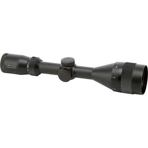 Konus Konus-CX black rifle scope in side view with adjustment turrets and large objective bell
