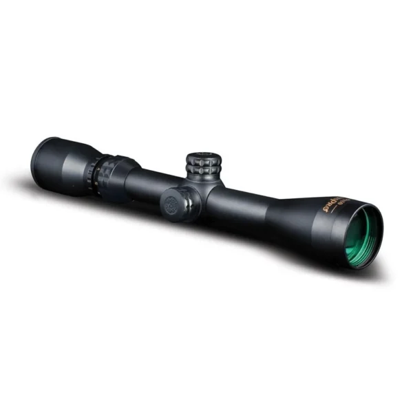 KonusPro 3-9x50mm Rifle Scope matte black angled side view with adjustment turrets