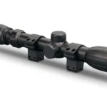 Konus KonusFire 3x-9x32mm Riflescope, black angled side view with dovetail mount rings