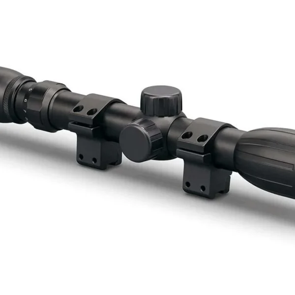 Konus KonusFire 3x-9x32mm Riflescope, black angled side view with dovetail mount rings