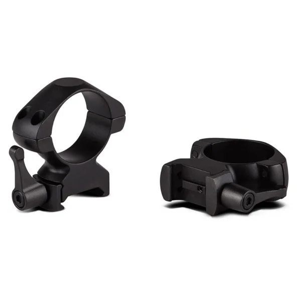 Konus 2-Piece Steel Riflescope Rings, matte black angled views with quick-release levers