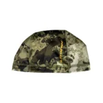GSM Muddy Lightweight Fleece Beanie, green camouflage side view with logo