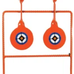 Do All OutdoorsLlc .22 Rebar Double Spinner, orange target stand with four round targets, front view
