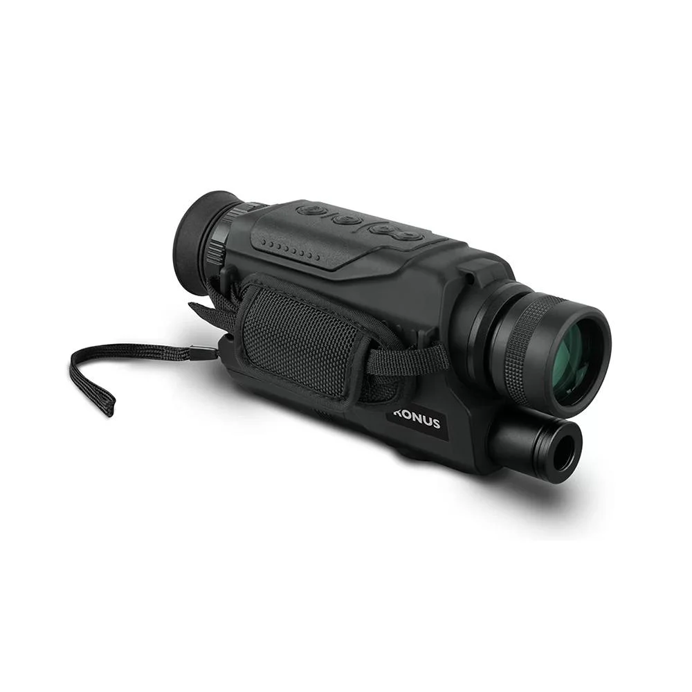 primary-37043 Konus Konuspy-18 black digital night vision monocular, right-side view with hand strap