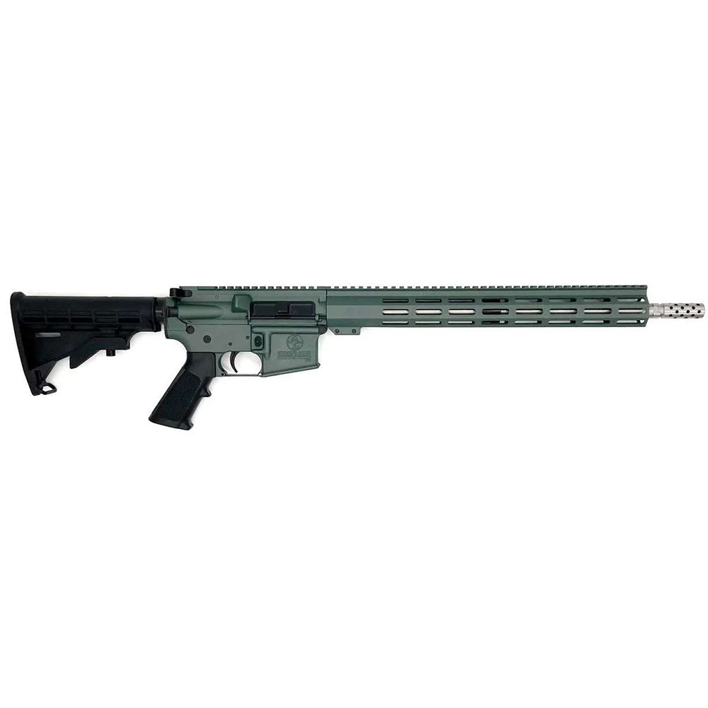 primary-37050 10 Ring GLFA .223 Wylde Rifle, right-side view with green handguard and black adjustable stock