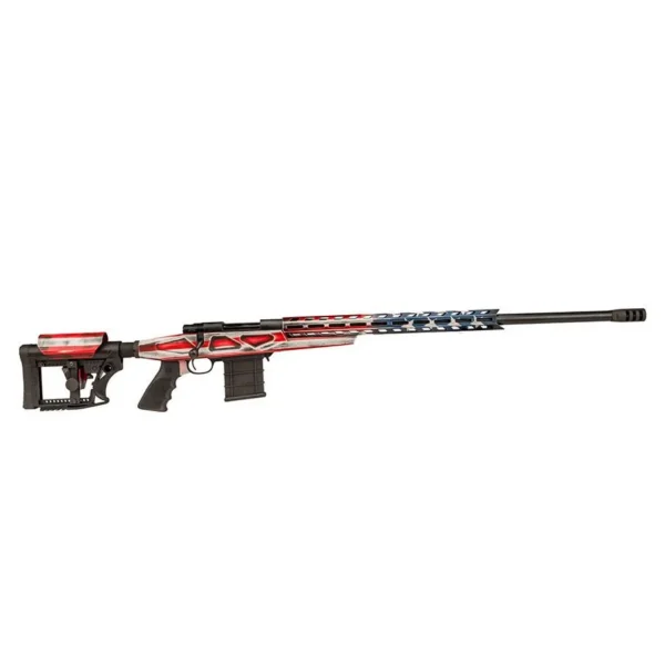 Legacy Sports International Howa M1500 Rifle, right side view with US flag-pattern chassis