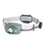 Police Security Ryder Twin Power Headlamp, gray and green front view with white adjustable strap