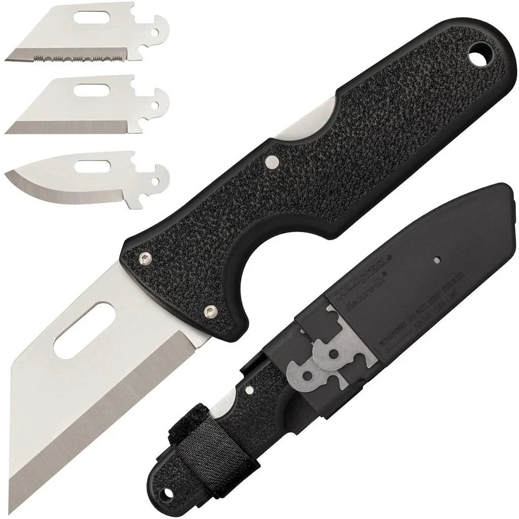 primary-37131 Cold Steel Click-N-Cut, black knife with satin blade, sheath and three exchangeable blades