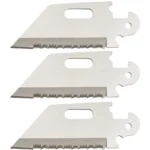 Cold Steel Click-N-Cut silver replacement blades, three-pack front view with serrated edges