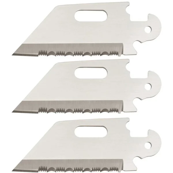 Cold Steel Click-N-Cut silver replacement blades, three-pack front view with serrated edges