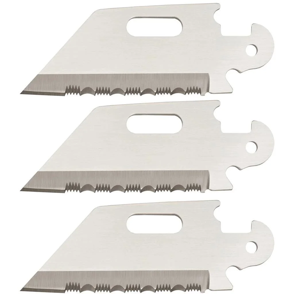 primary-37161 Cold Steel Click-N-Cut silver replacement blades, three-pack front view with serrated edges