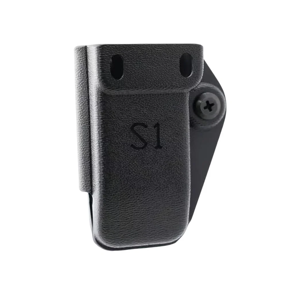 primary-37187 Henry Holsters Steel1 black front view with curved body, belt slots and side screw