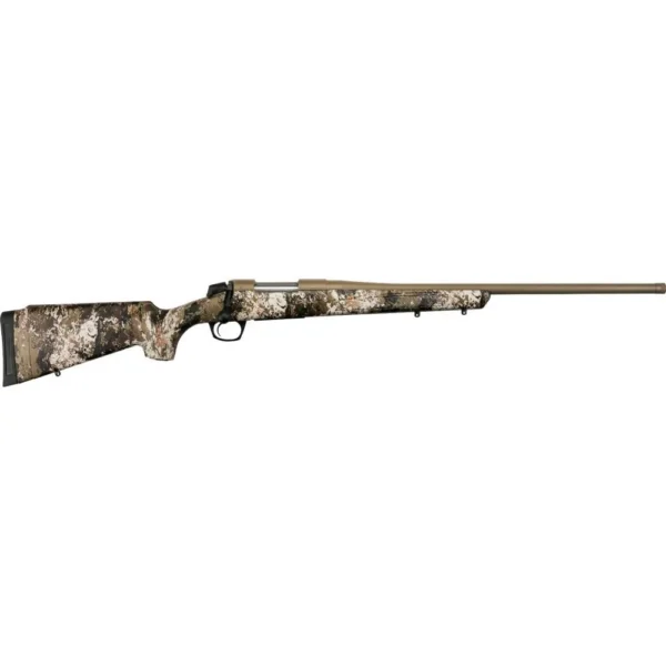 CVA Cascade Rifle, side view with Veil camo stock, bronze-toned barrel and bolt action