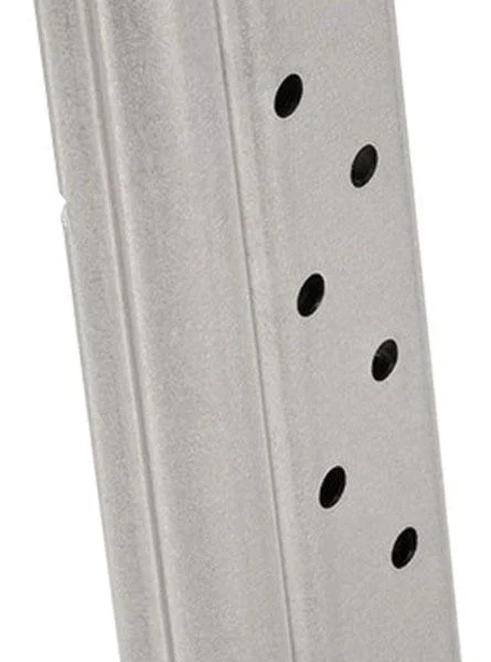 Springfield Armory 1911 Officer magazine, stainless steel side view with witness holes