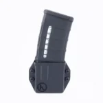 Henry Holsters Duty AR Mag Carrier with Link, black front view holding a curved rifle magazine