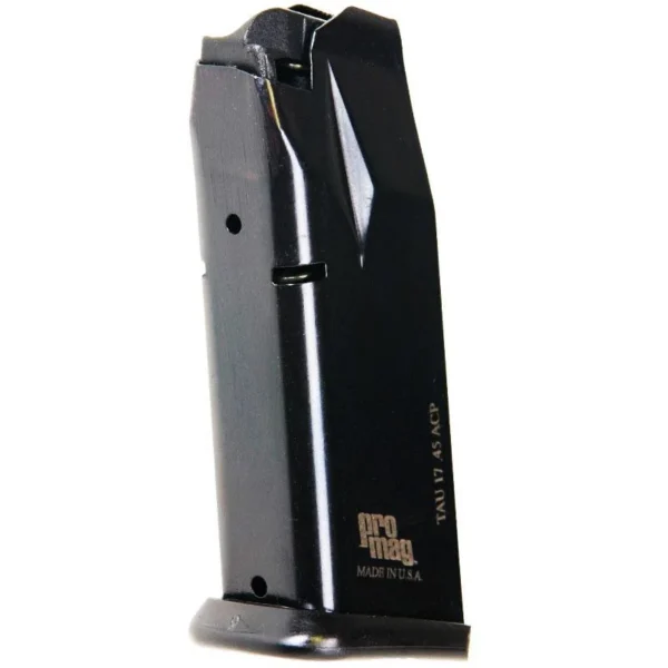ProMag Taurus PT145 Magazine, black steel magazine shown upright at a slight angle