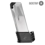 Springfield Armory XD-M Compact Handgun Magazine, silver body with black extended sleeve