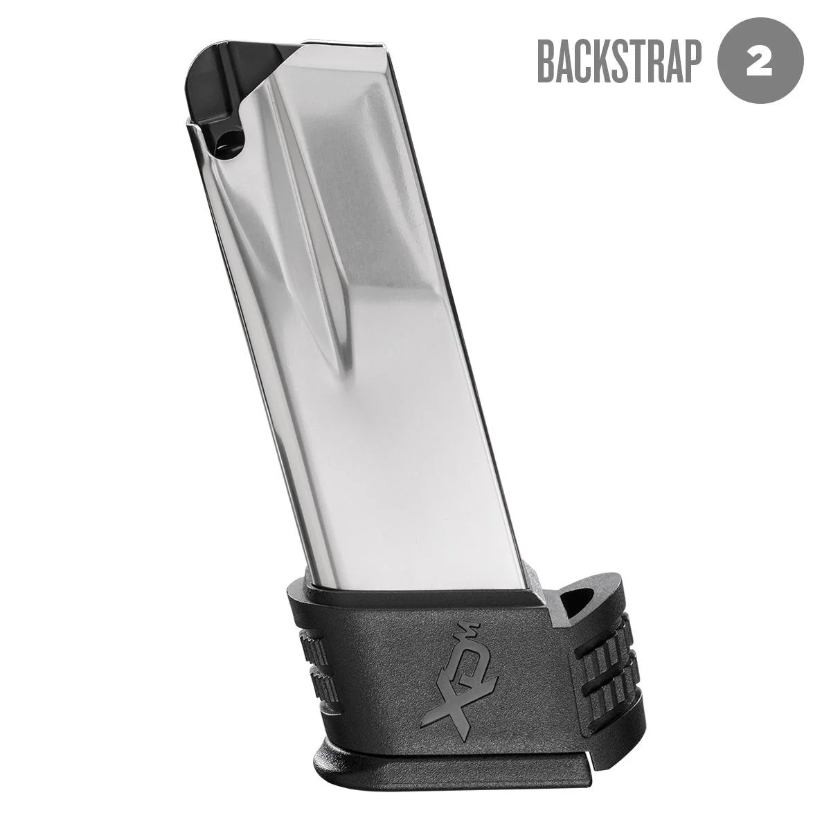 primary-37323 Springfield Armory XD-M Compact Handgun Magazine, silver body with black extended sleeve