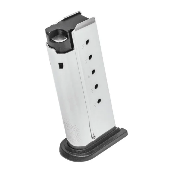 Springfield XD-S Magazine, silver and black angled front view