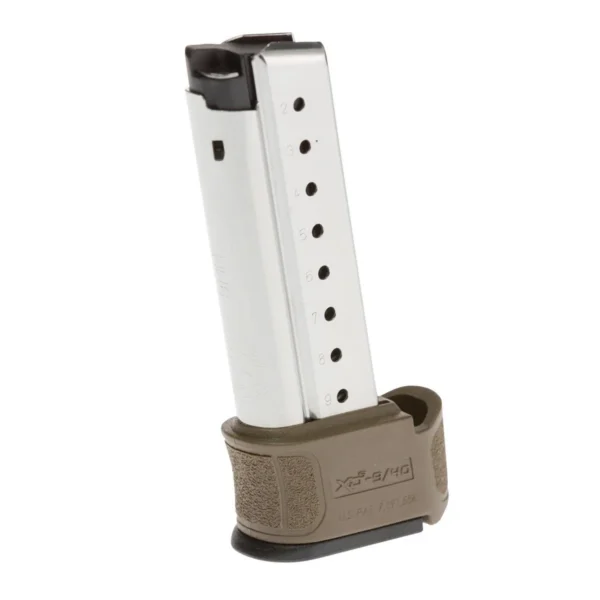 Springfield XD-S MOD.2 Extended Magazine, silver body with black top and desert FDE sleeve