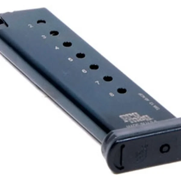 ProMag S&W Models 645 4506 4566 4586 Magazine, blued steel angled view with witness holes