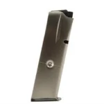 ProMag Browning Hi-Power Magazine, blued steel side view with witness hole and baseplate