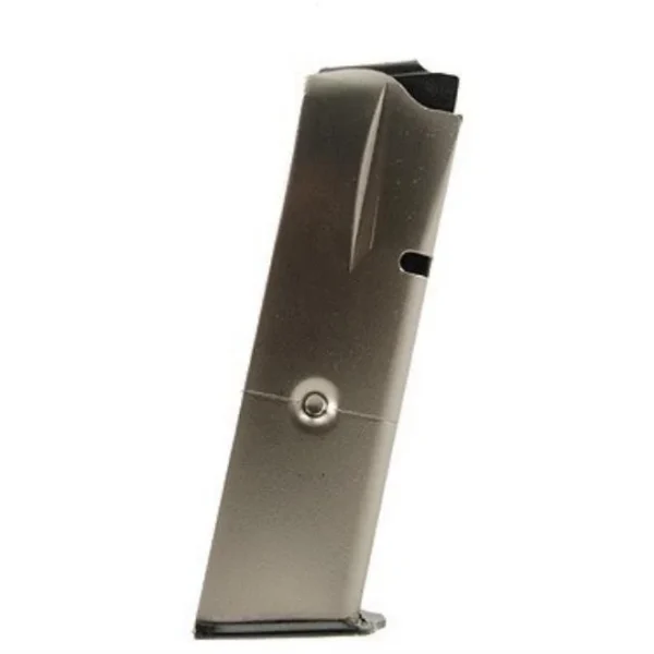 ProMag Browning Hi-Power Magazine, blued steel side view with witness hole and baseplate