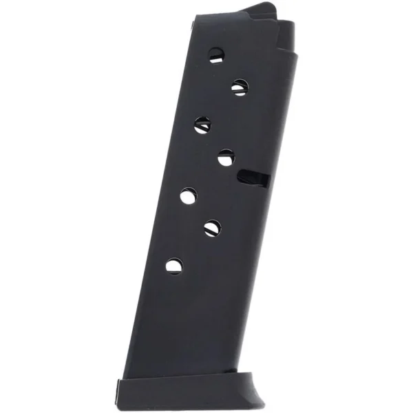 ProMag S&W 908/3913/3914/3953 Magazine angled side view in black steel with witness holes