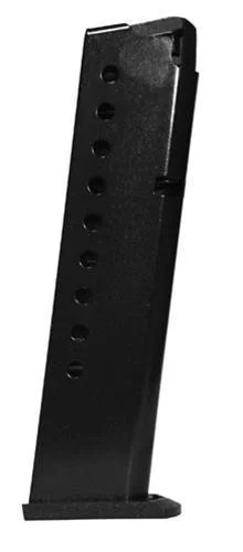 primary-37404 ProMag Kel-Tec P32 magazine, black steel angled side view with witness holes and base plate