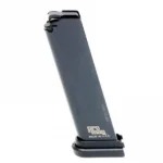 ProMag Steel Handgun Magazine, angled side view with blued finish and black baseplate