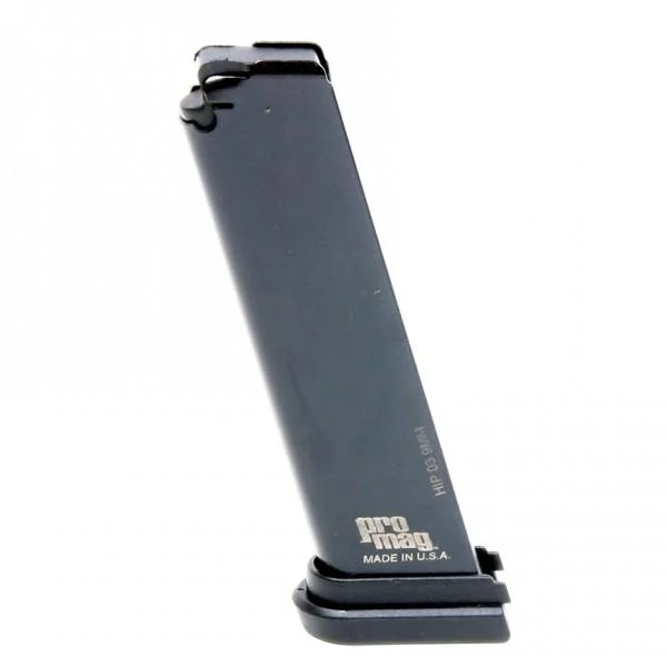 primary-37412 ProMag Steel Handgun Magazine, angled side view with blued finish and black baseplate